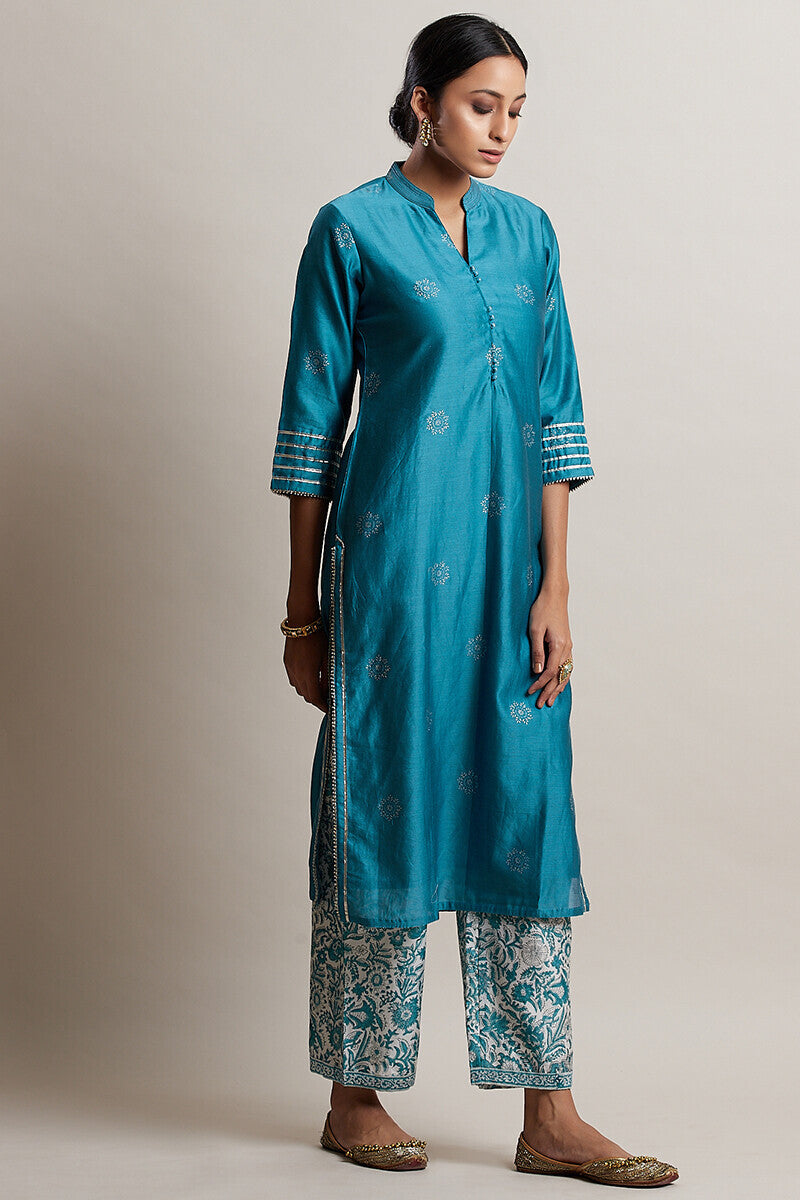 Gul Bano Sky Blue Chanderi Kurta