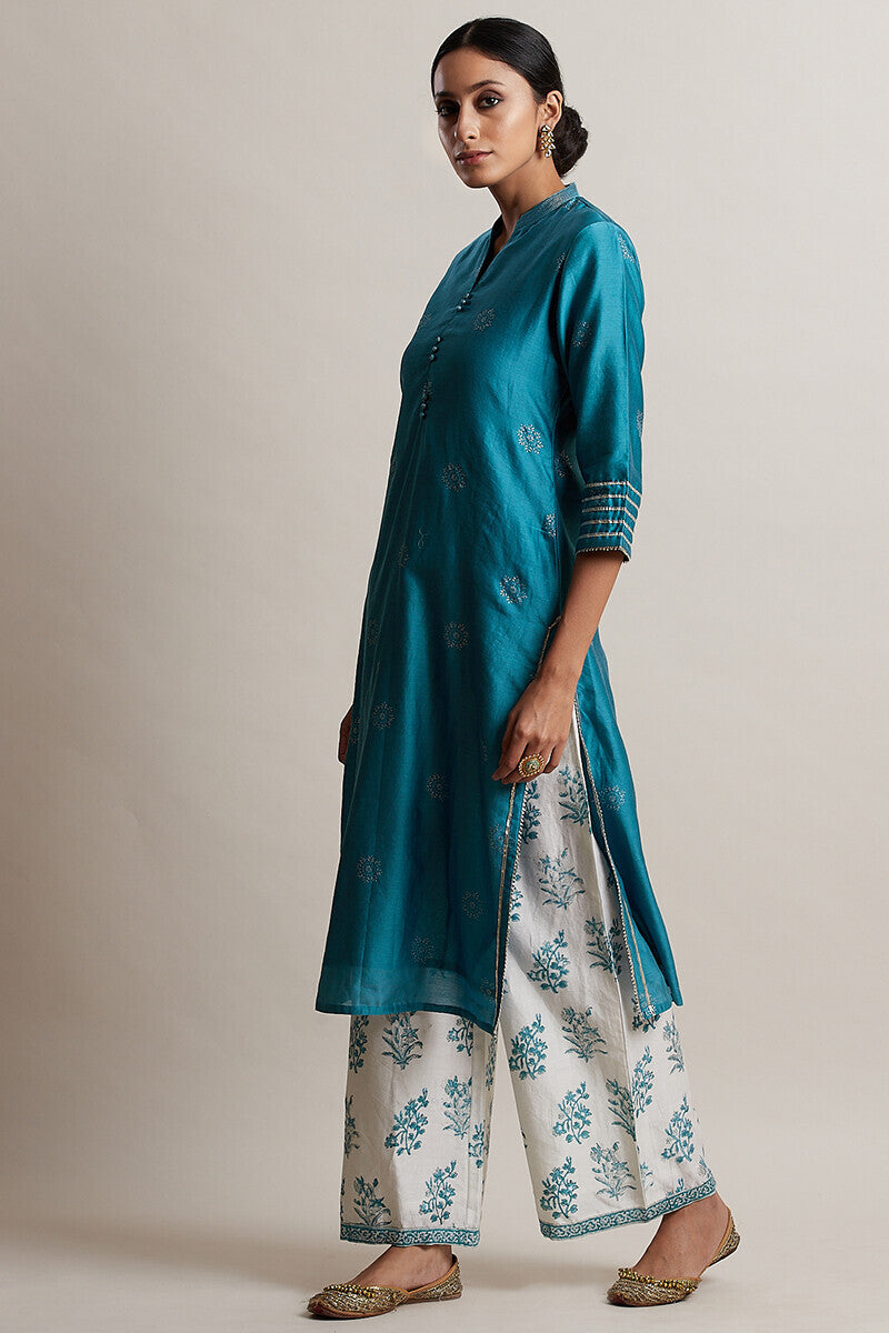 Gul Bano Sky Blue Chanderi Kurta