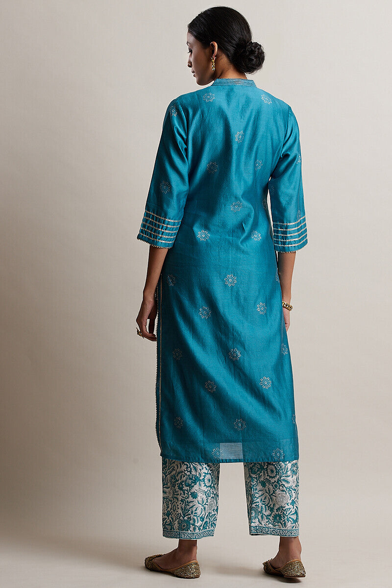 Gul Bano Sky Blue Chanderi Kurta