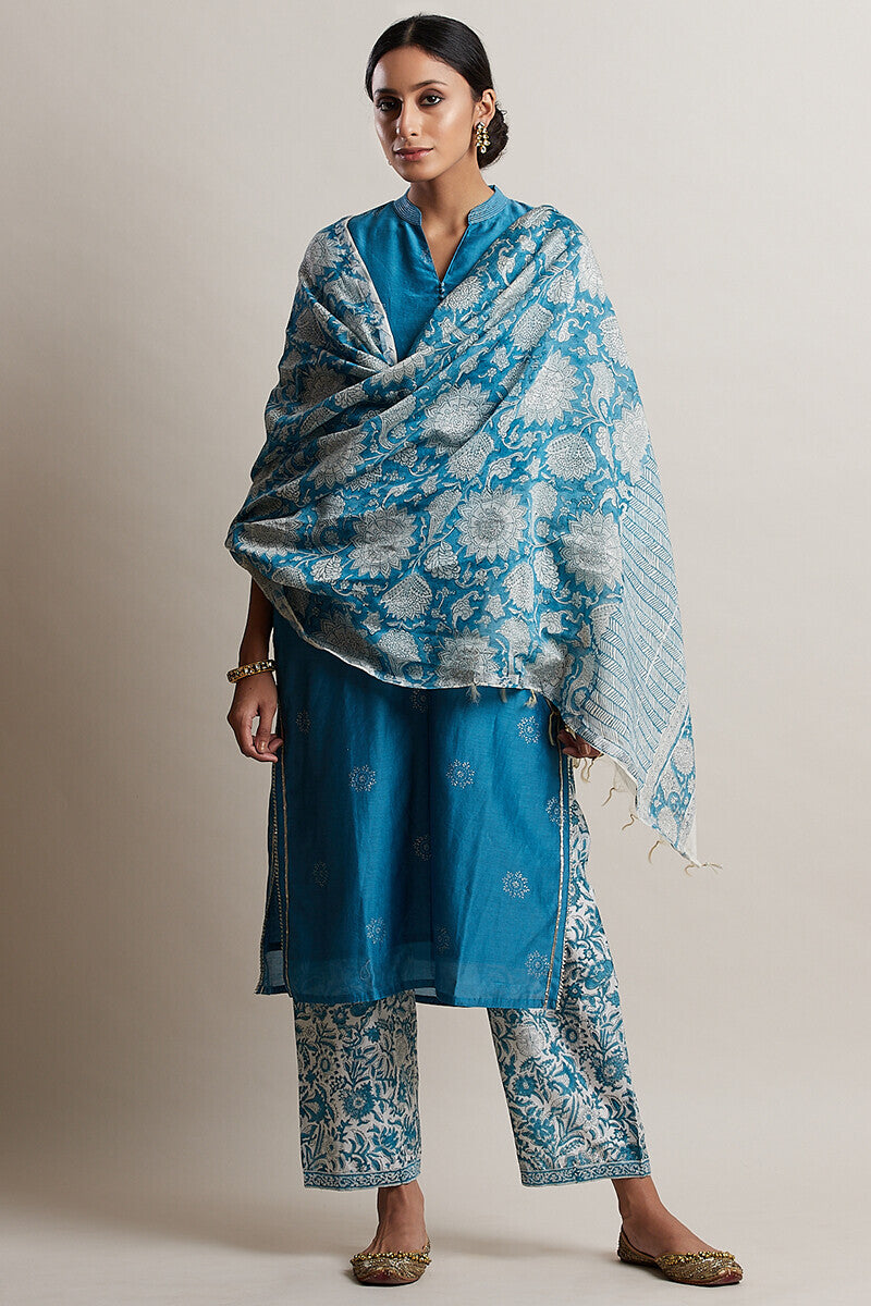 Gul Bano Sky Blue Chanderi Kurta