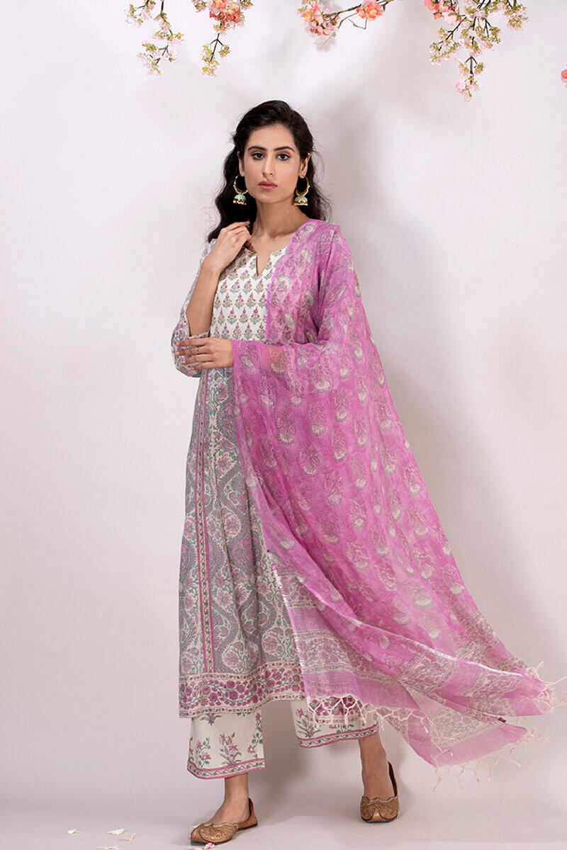 Roz Meher Nazeena Block Printed Kota Dupatta