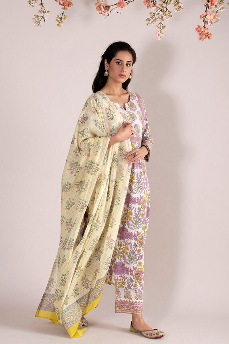 Roz Meher Farzin Block Printed Straight Farsi