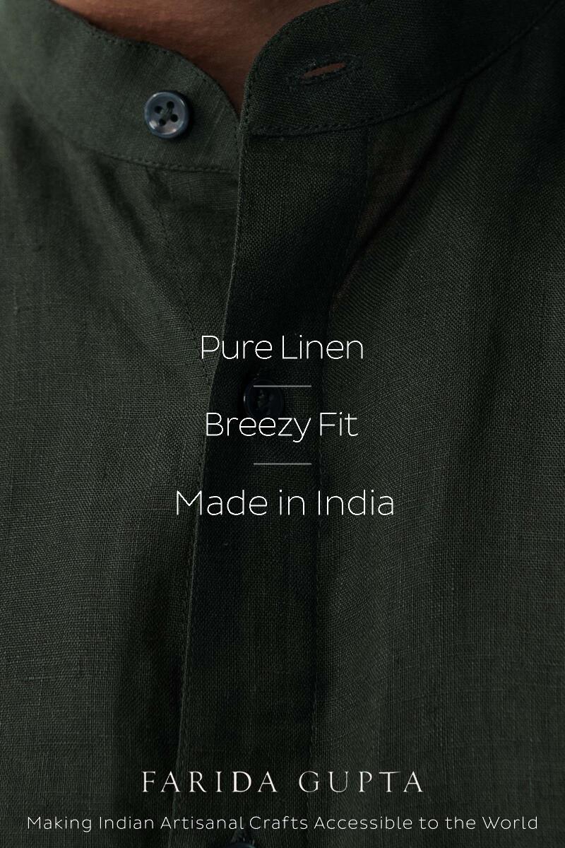 Zaid Dark Green Linen Shirt