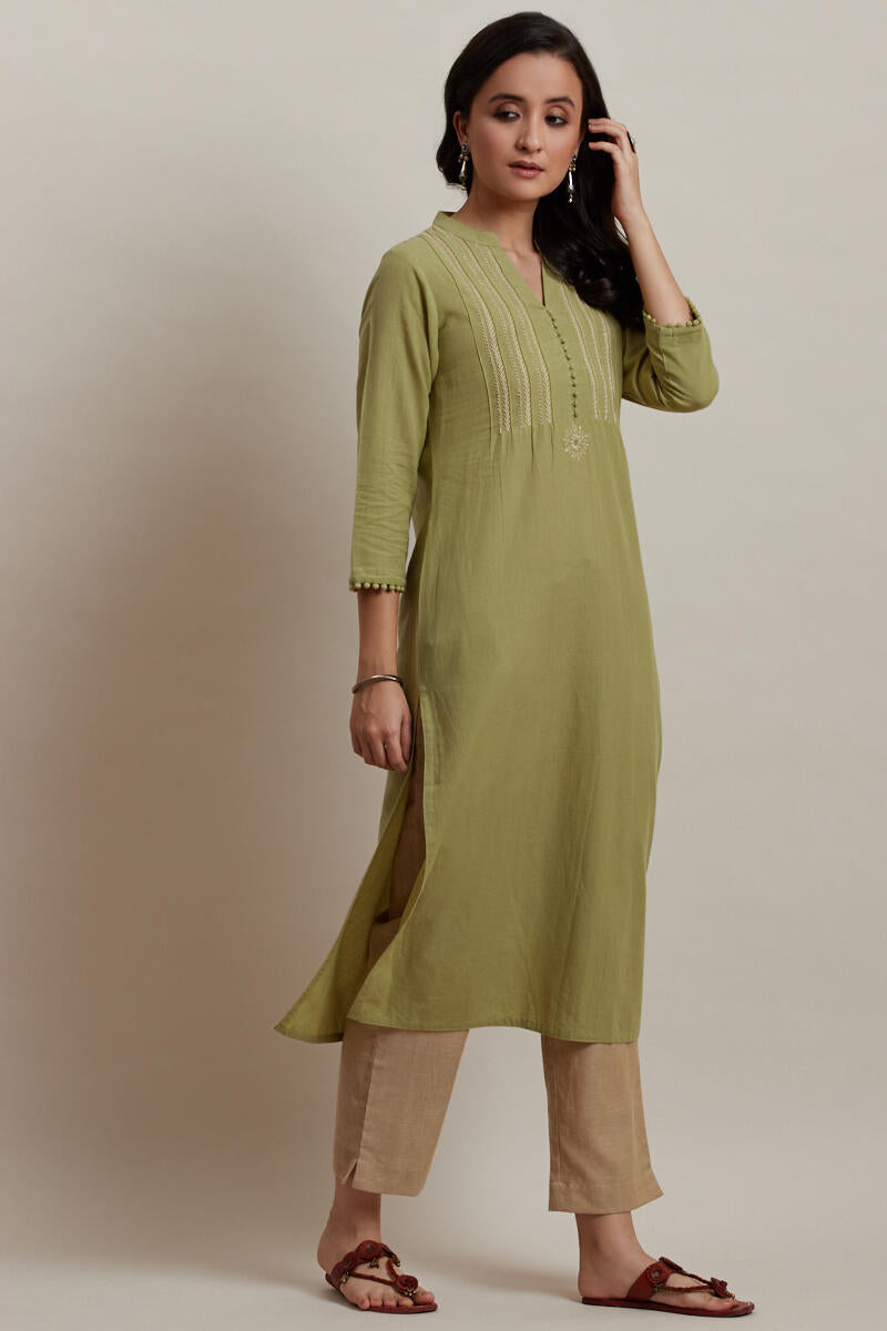 Kashida Green Kurta