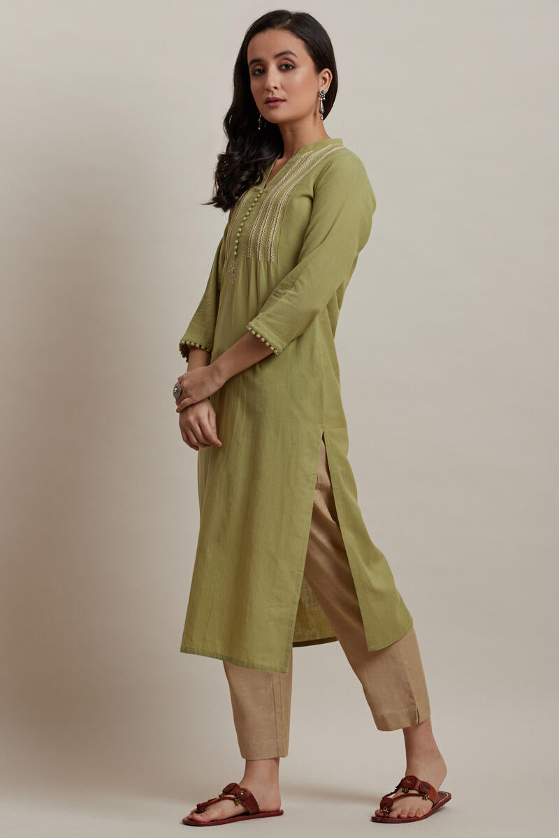Kashida Green Kurta