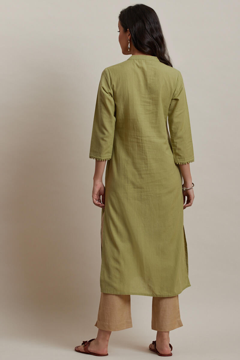 Kashida Green Kurta