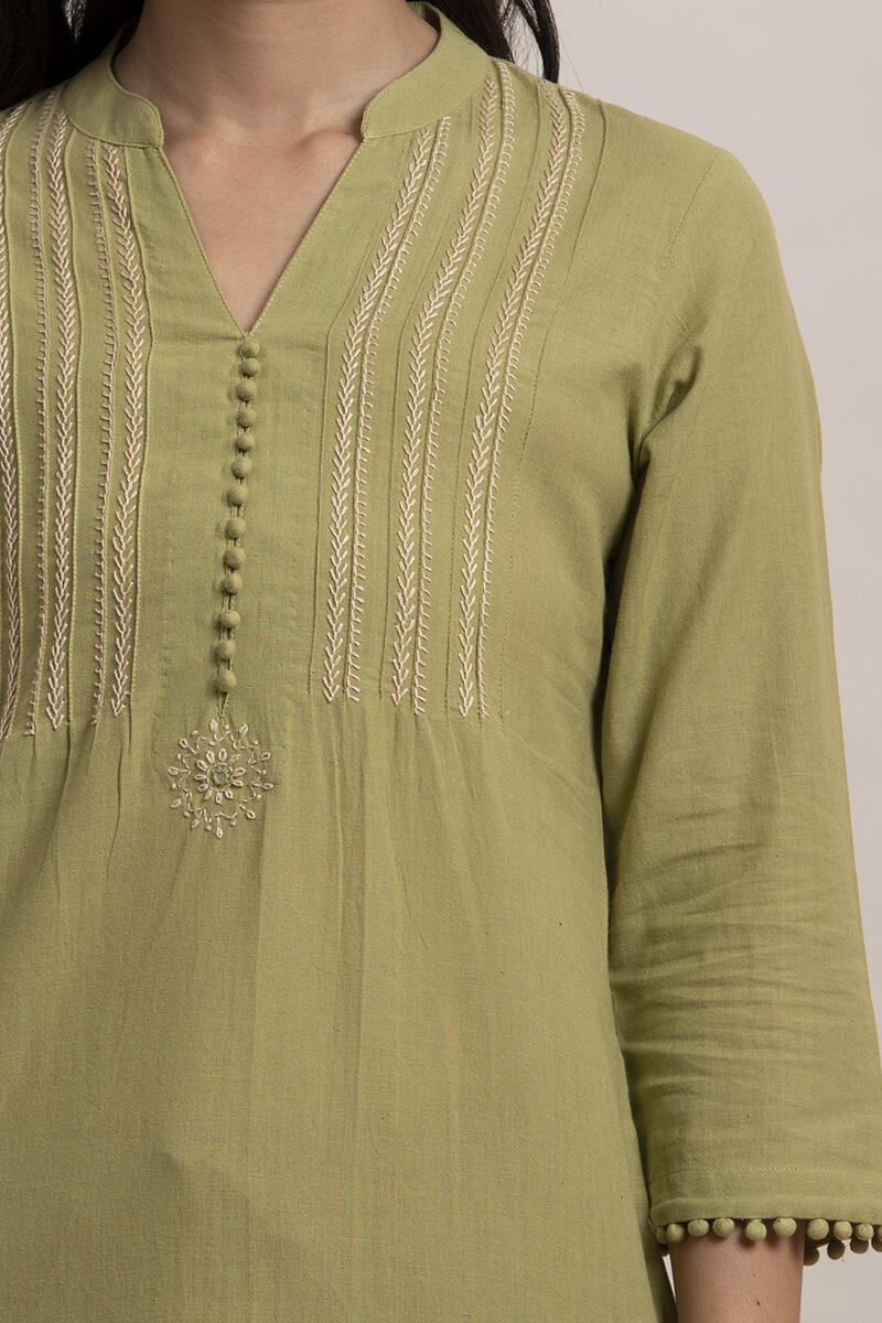 Kashida Green Kurta