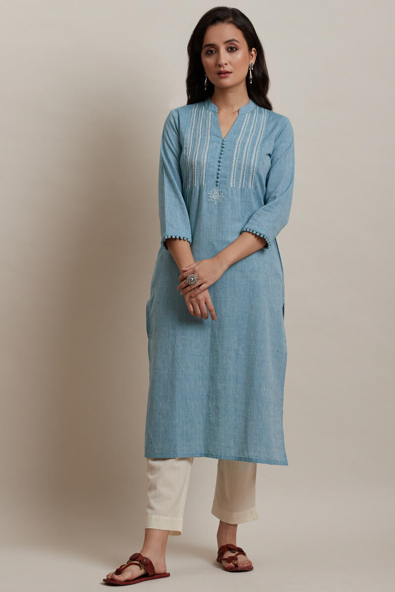 Kashida Sky Blue Kurta