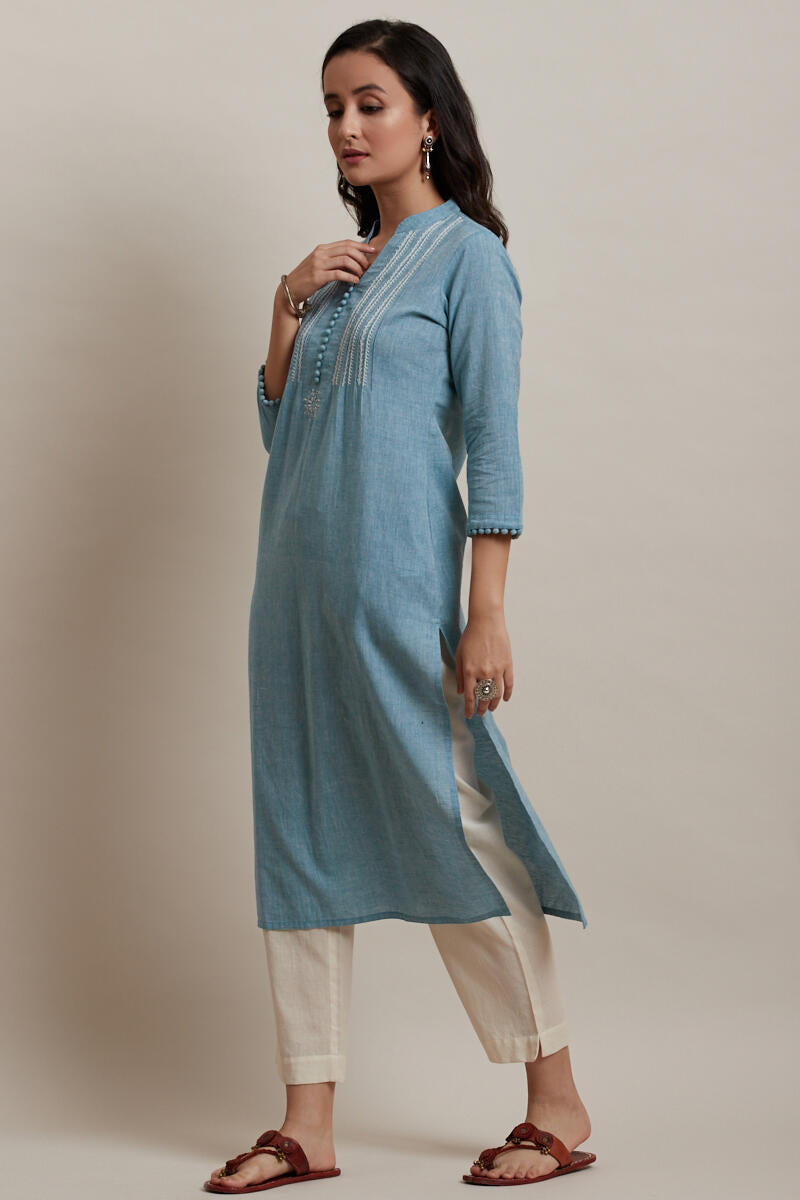 Kashida Sky Blue Kurta
