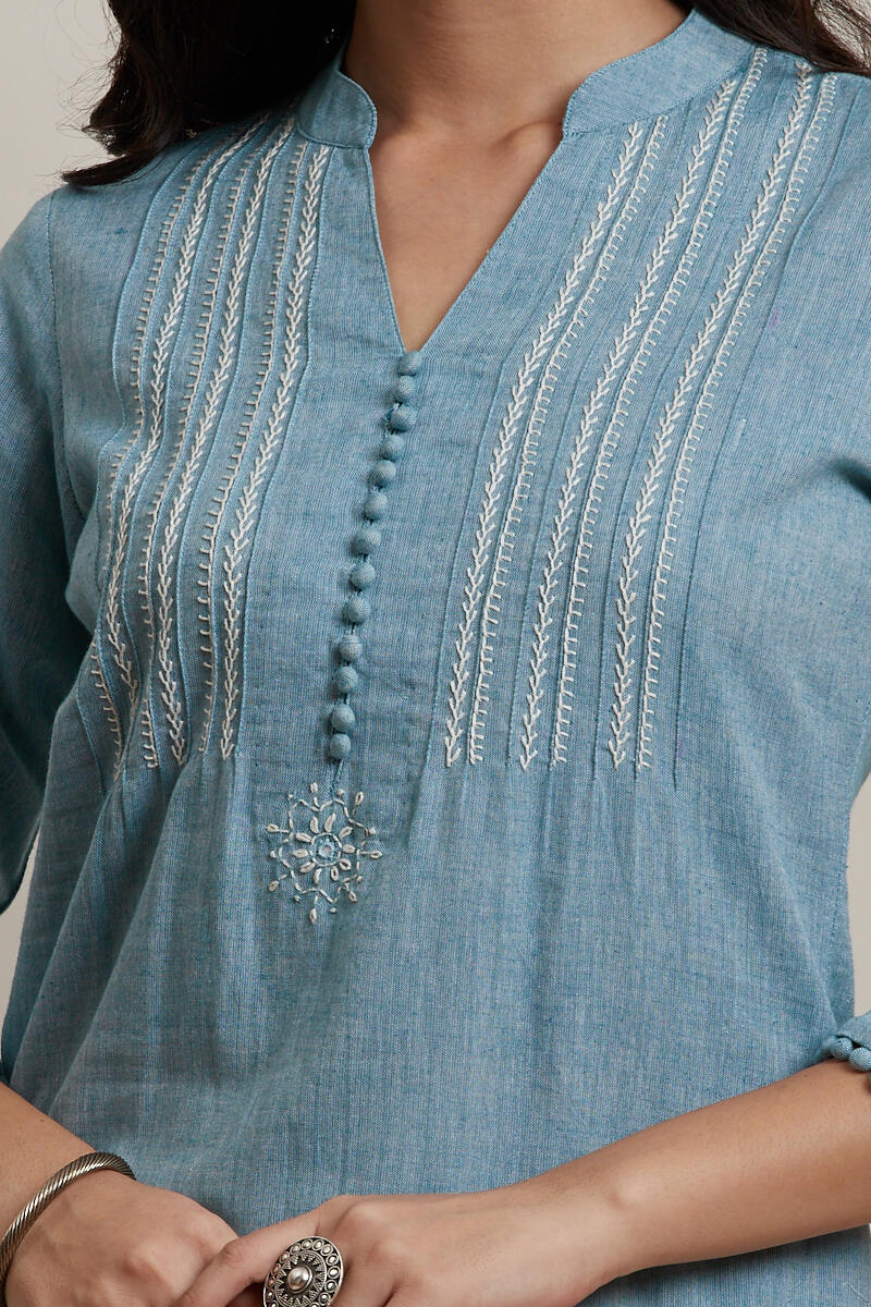 Kashida Sky Blue Kurta