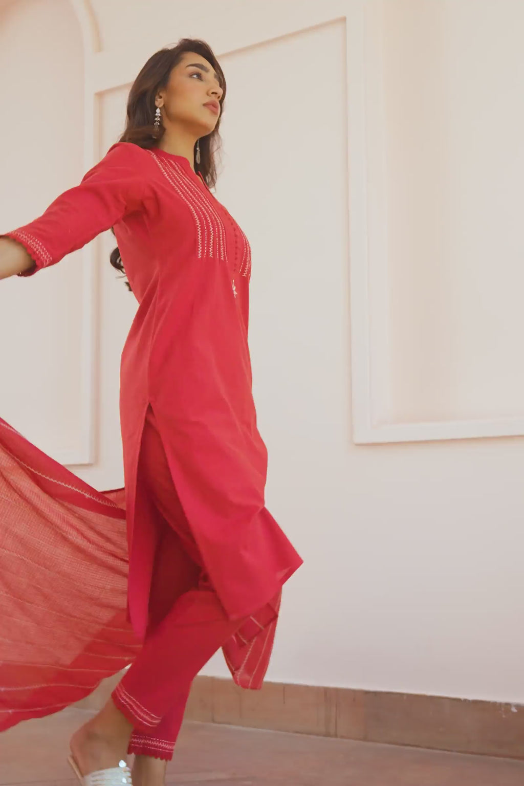 Kashida Kiara Red Kurta