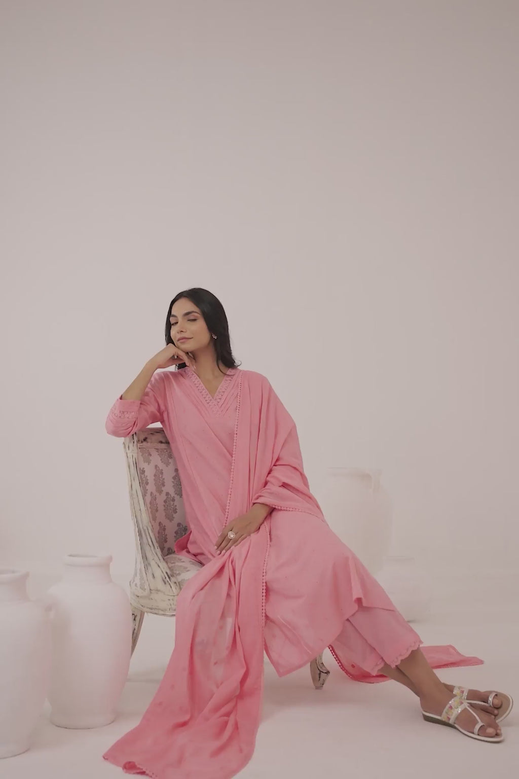 Roza Aliza Pink Schiffli Kurta