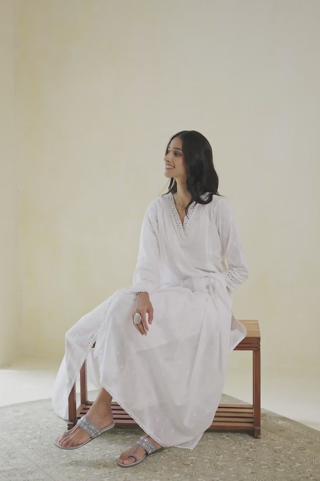 Roza Aafiyah White Schiffli Kurta