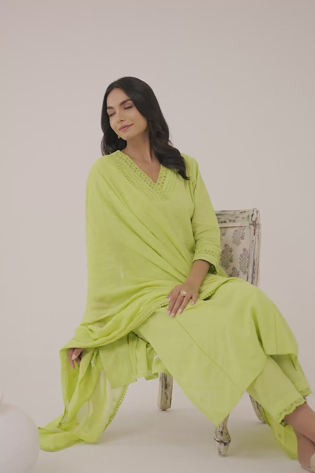 Roza Aafiyah Green Schiffli Kurta