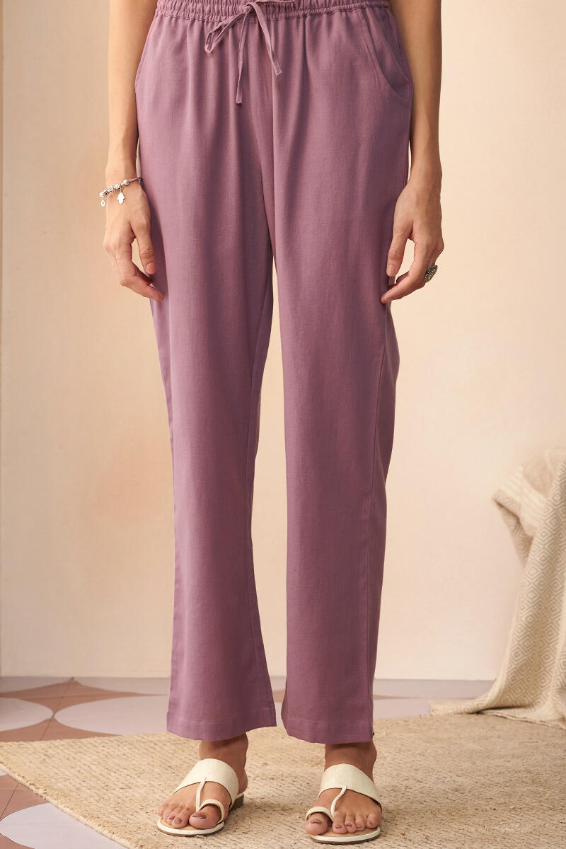 Roza Maya Purple Cotton Flax Pants