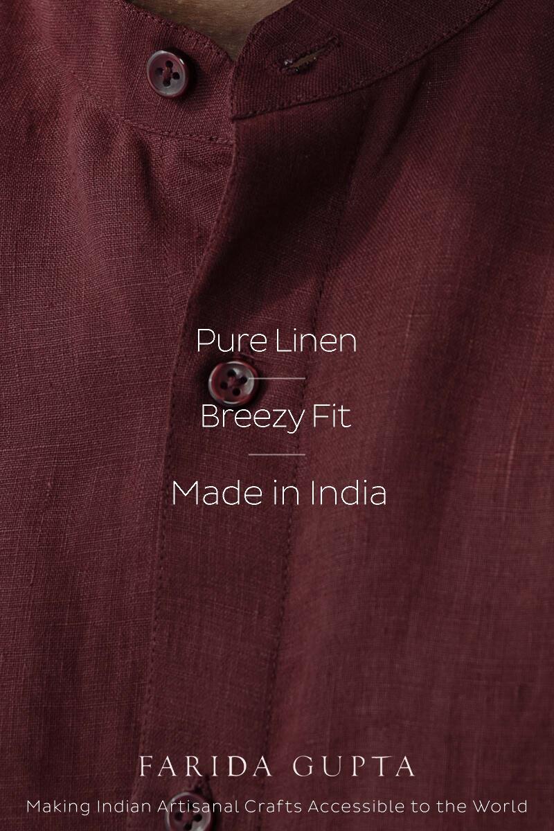 Zaid Maroon Linen Shirt