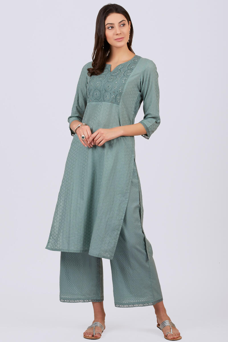 Roza Jahan Slate Green Kurta