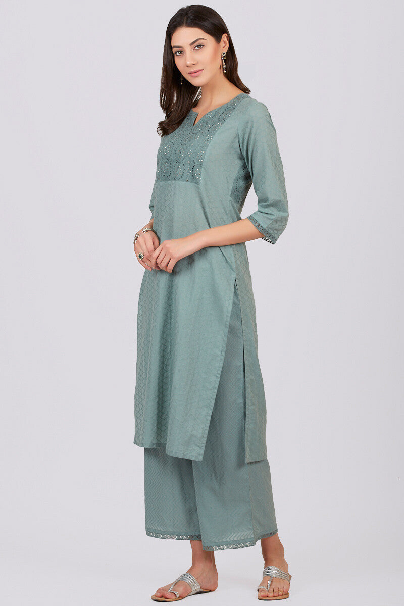 Roza Jahan Slate Green Kurta
