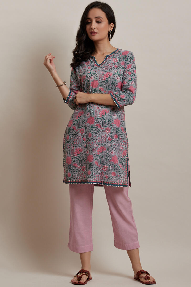 Roza Jiya Pink Handloom Pants