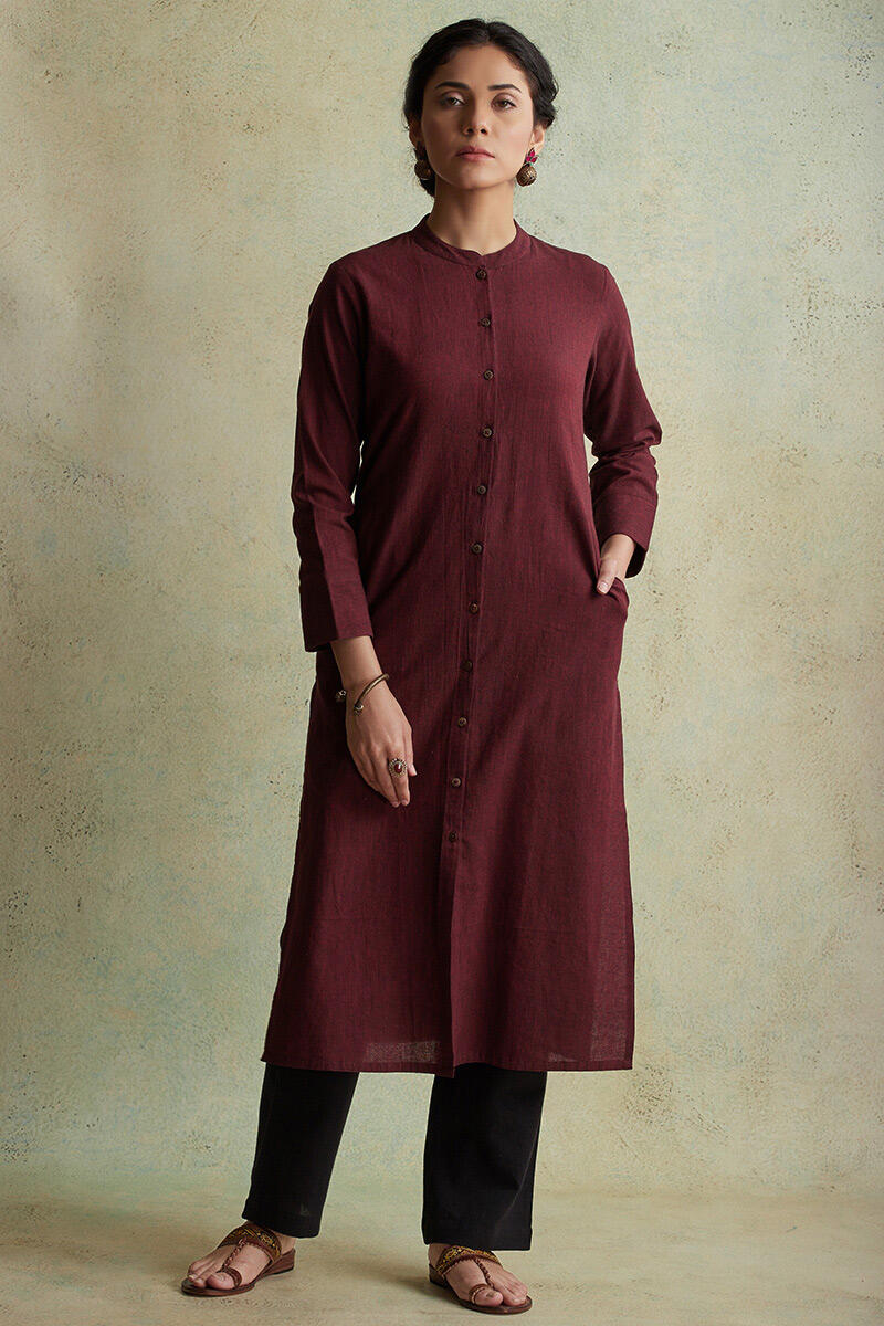 Roza Nihad Maroon Handloom Kurta