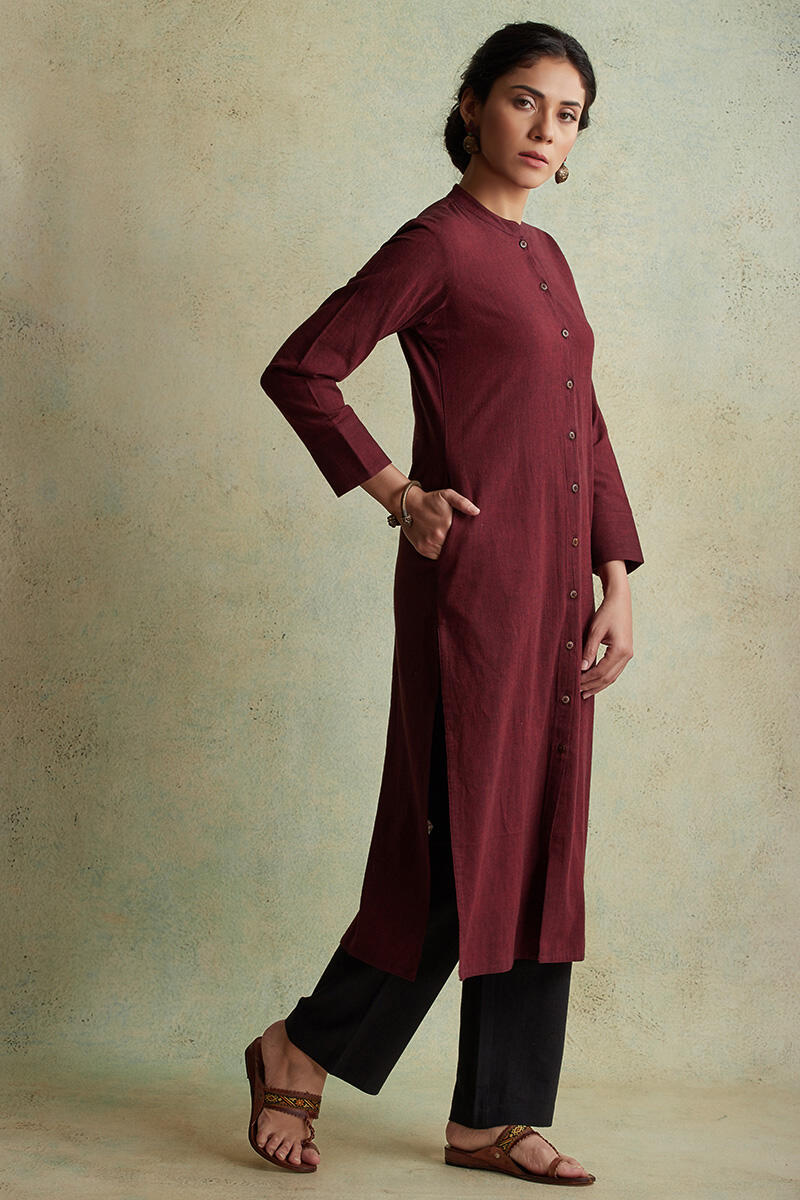 Roza Nihad Maroon Handloom Kurta
