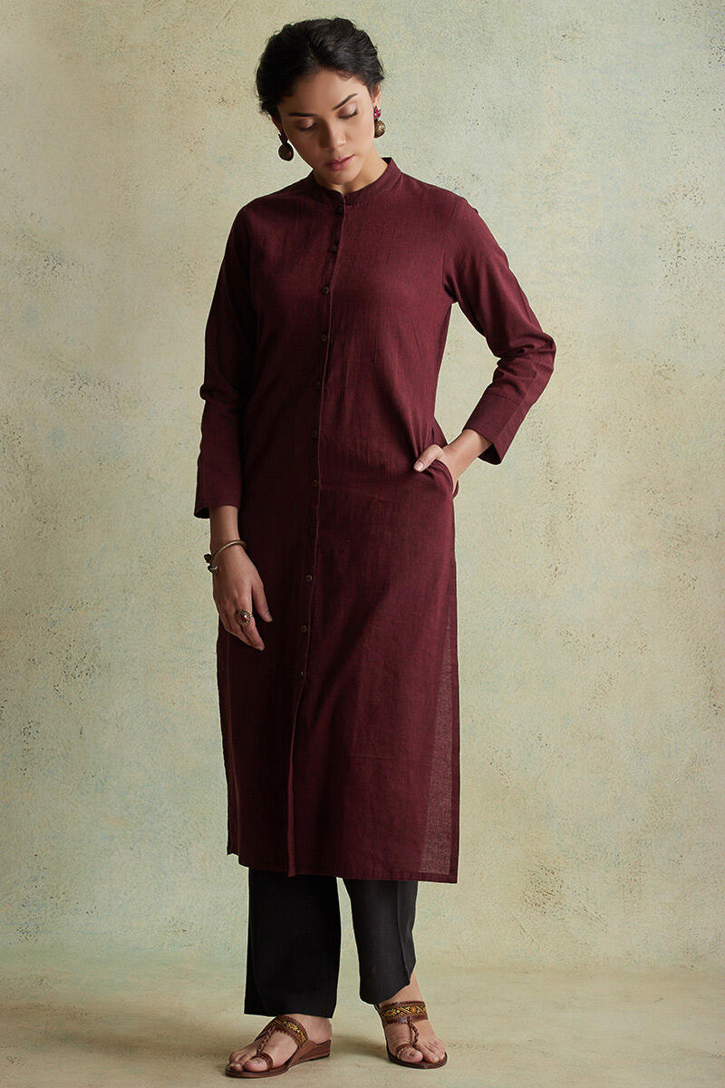 Roza Nihad Maroon Handloom Kurta