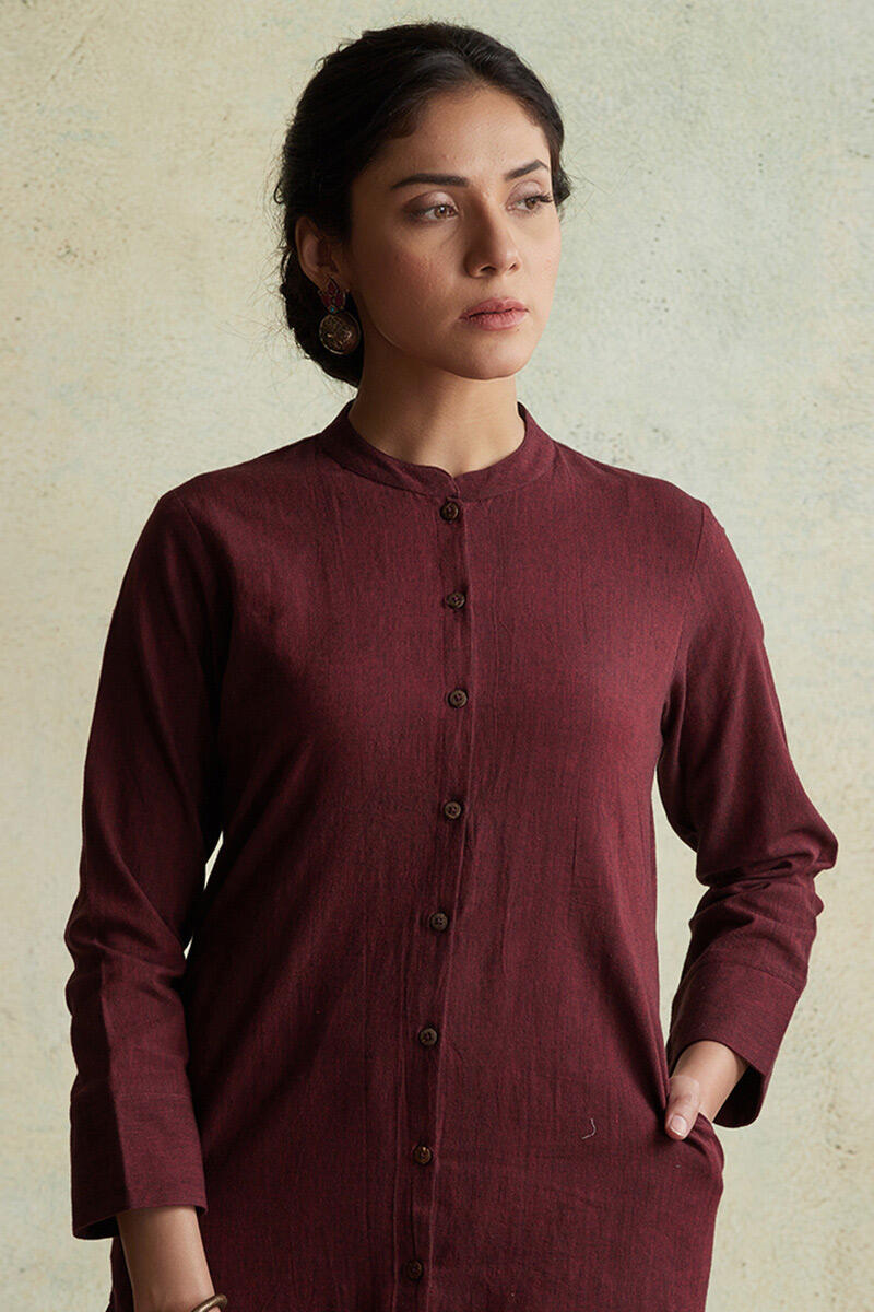 Roza Nihad Maroon Handloom Kurta