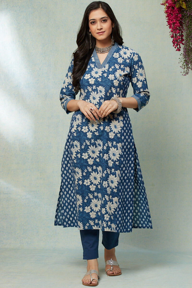 Roza Royal Blue Cotton Narrow Pants