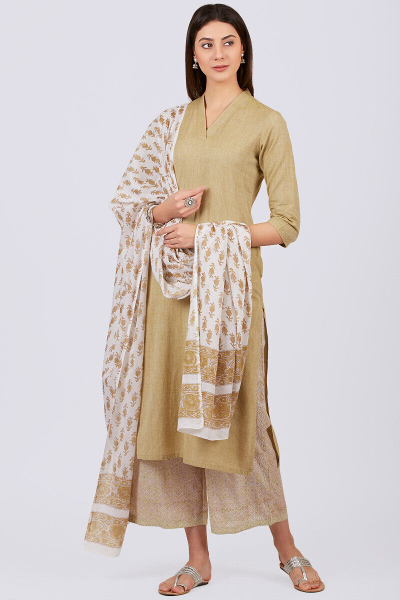Roza Zoya Mustard Green Kurta