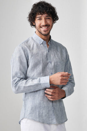 Zaid Blue Linen Shirt