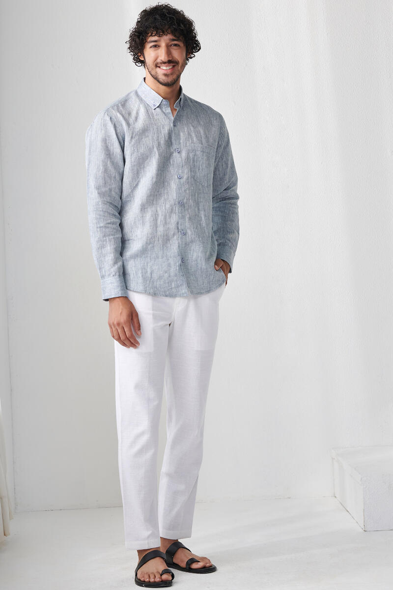 Zaid Blue Linen Shirt