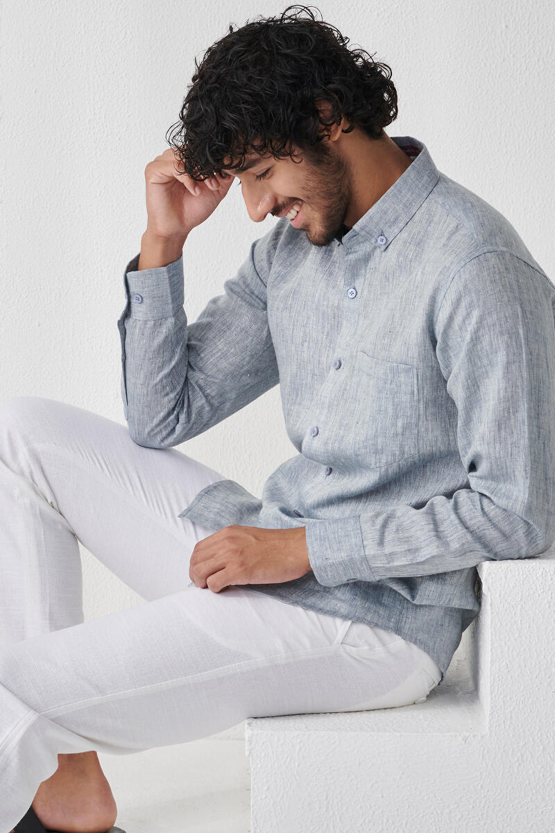 Zaid Blue Linen Shirt