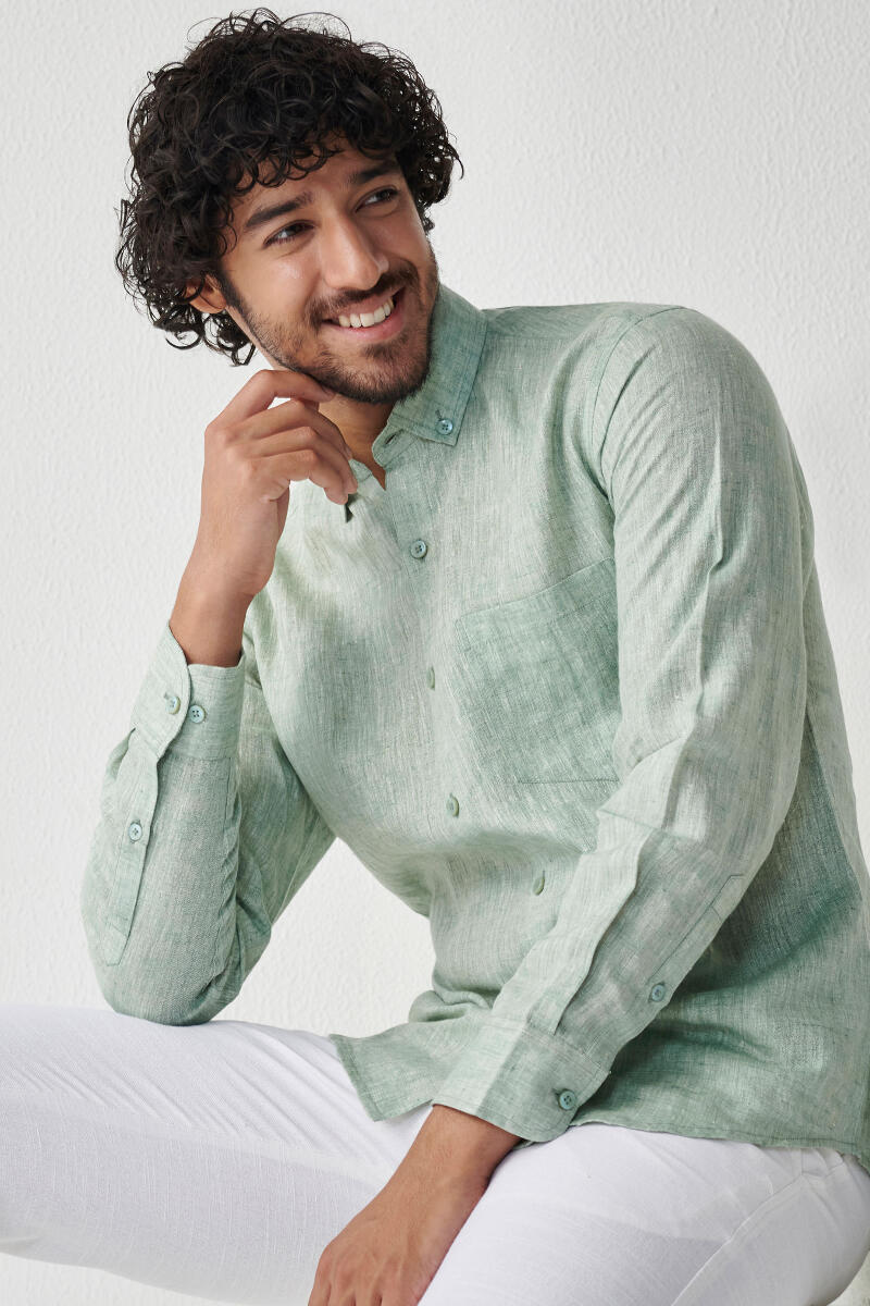 Zaid Green Linen Shirt